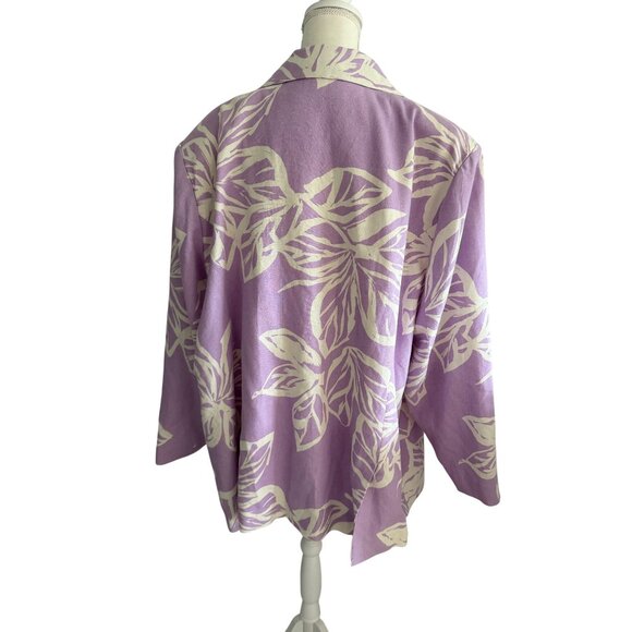 ELOQUII Purple White Floral Linen Blend Jacket Blazer Sz 26 - Picture 5 of 6